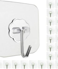 Jwxstore 24 Pack Adhesive Wall Hooks 33LB Heavy Duty No Drill Transparent Waterproof Hooks for Bathroom Kitchen Towel Coat Office Home Outdoor