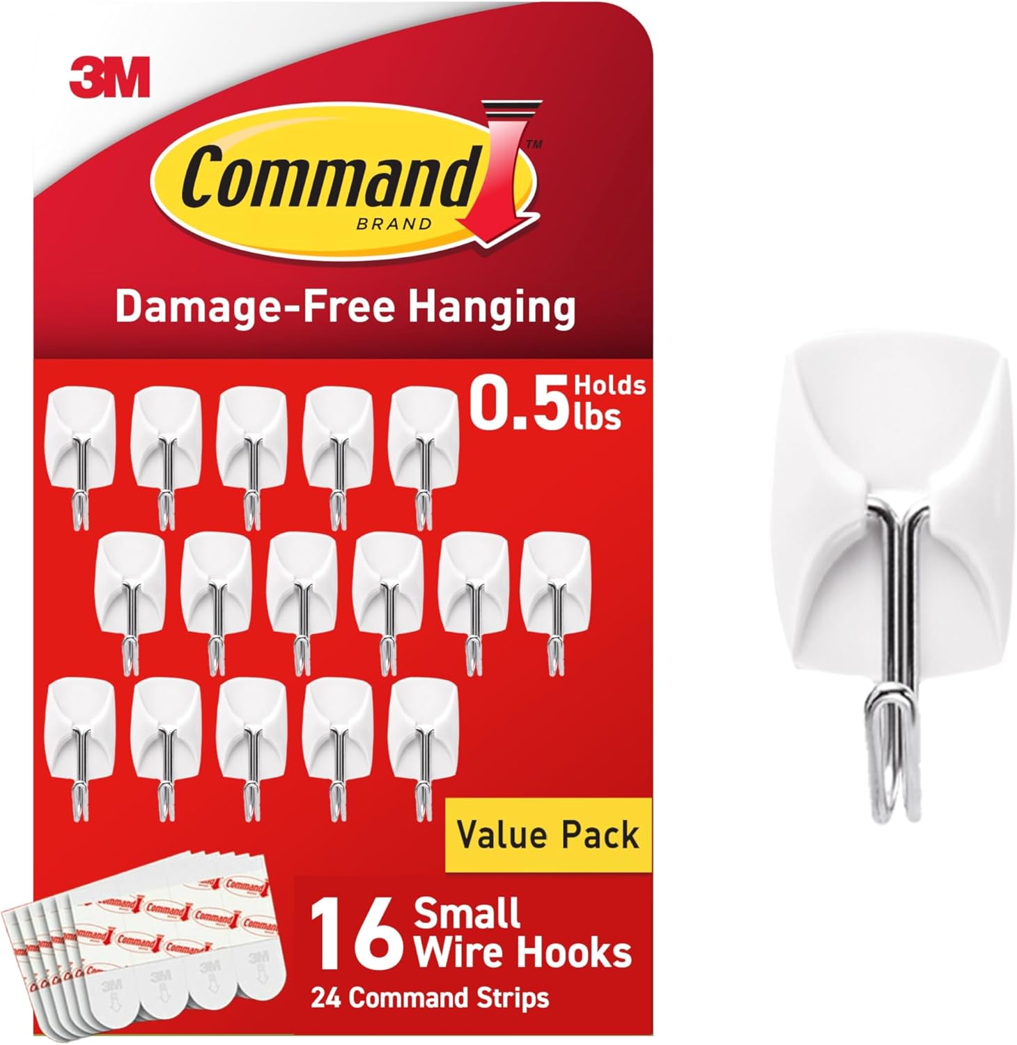 Command Small Wire Toggle Hooks. 16 Hooks and 24 Strips. Damage-Free Hanging Wall Hook with Adhesive. No Tools Required. Great for Home. Kitchen. and Office Organization. Holds up to 0.5 lb