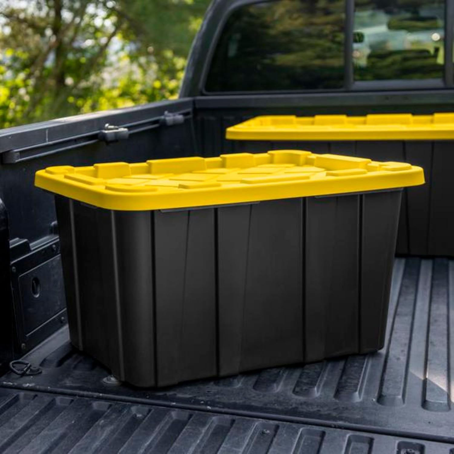 Sterilite Industrial Storage Tote with Lids for Garage. 27 Gallon. 4-Pack | Heavy-Duty and Stackable Utility Box Containers for Home. Office. and Basement Organization. Black/Yellow - Image 5
